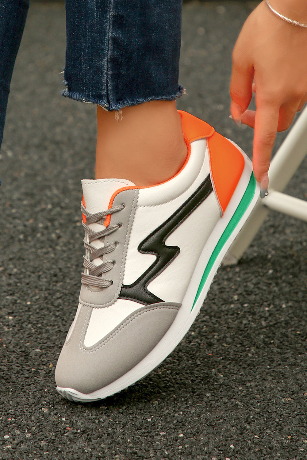 Leather Colorblock PU Colorblock Patchwork Lace Up Sneakers