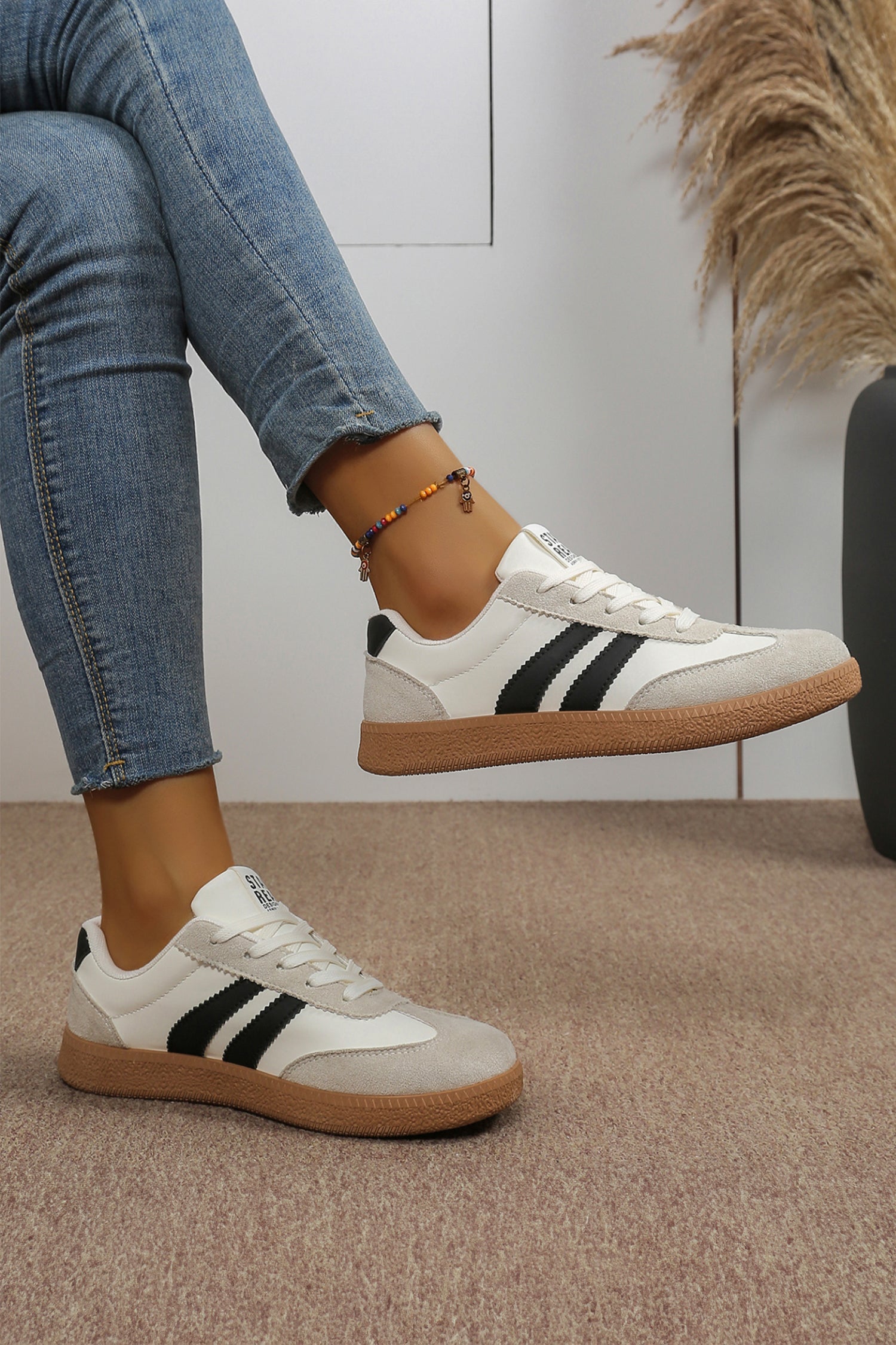 Varsity Colorblock Patchwork PU Leather Lace Up Shoes