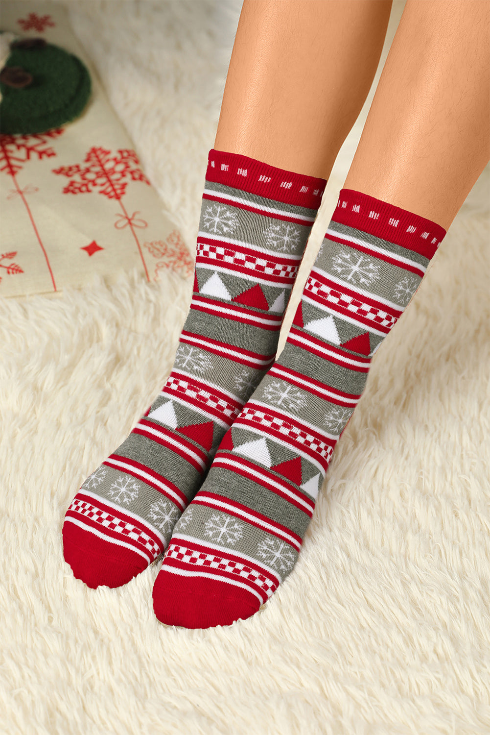 Snowflake Christmas Geometric Print Crew Socks