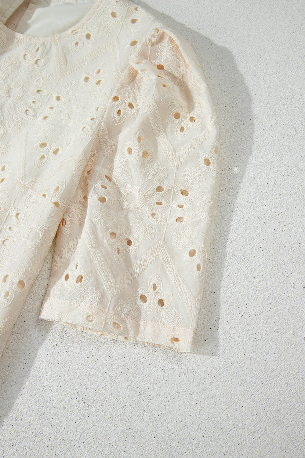 Eyelet Embroidered Half Sleeve Casual Blouse