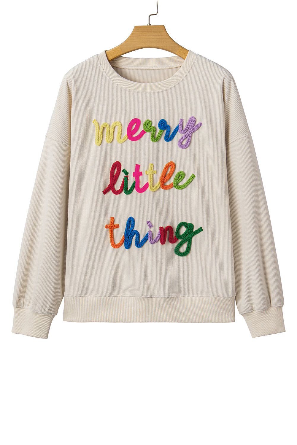 little thing merry thing Corded Letter Graphic Rib-Knit Loose Sweatshirt