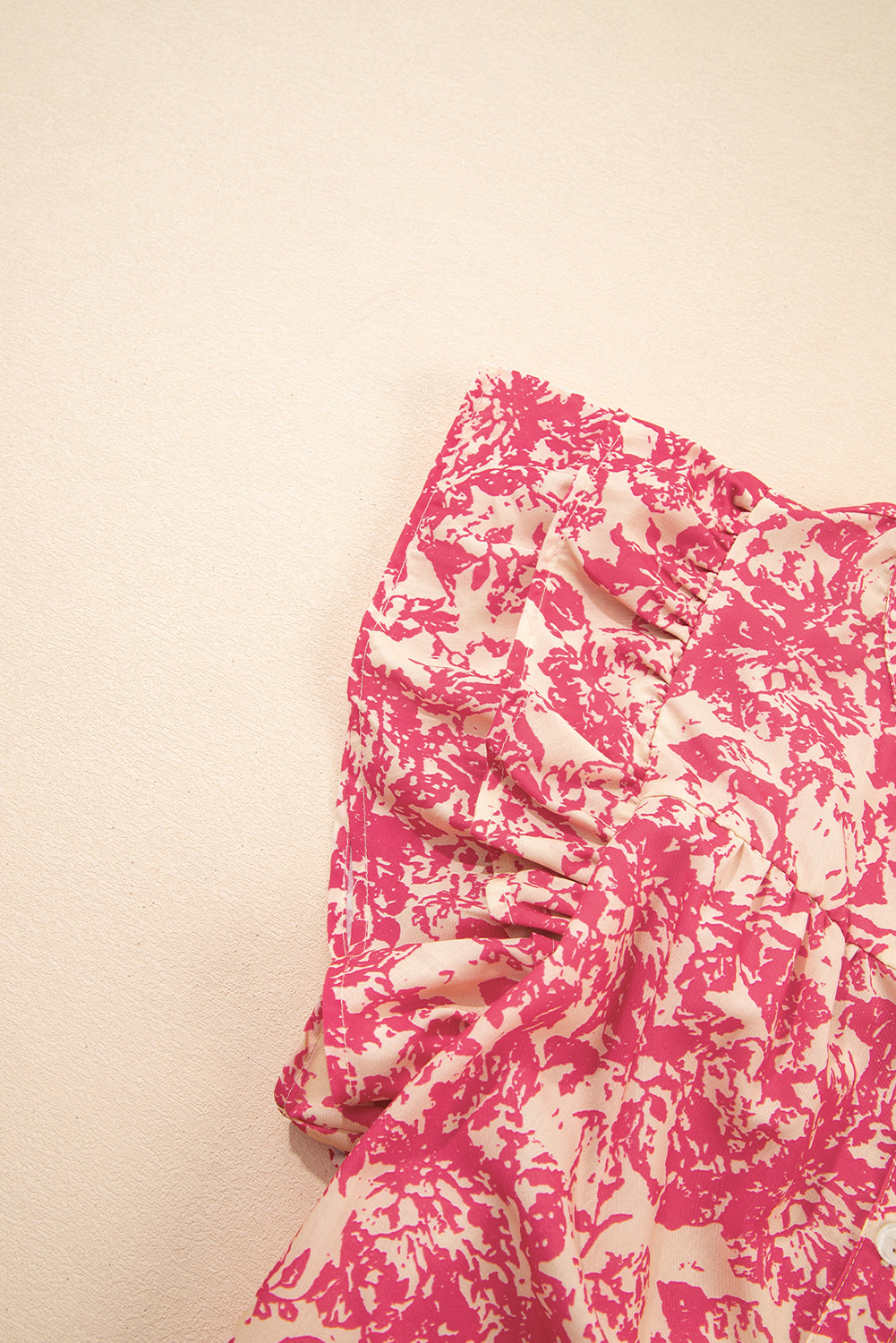 Half Allover Printed Button Neck Ruffle Sleeve Blouse