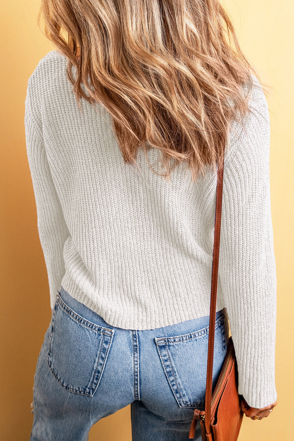 Button Lightweight V-Neck Front Bell Sleeve Cardigan Knit Top