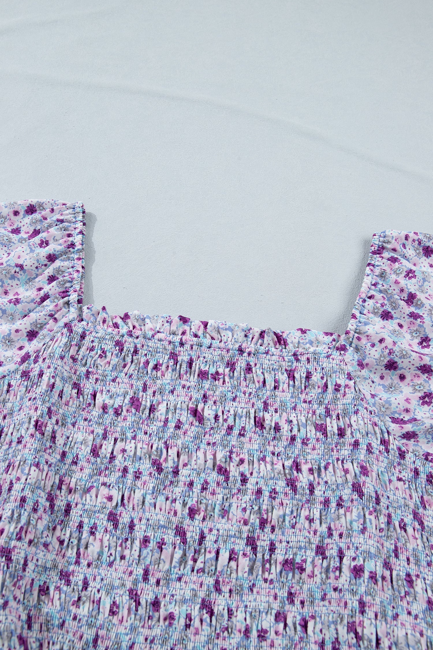 Size Floral-Print Plus Floral-Print Square Neck Smocked Maxi Dress in Purple