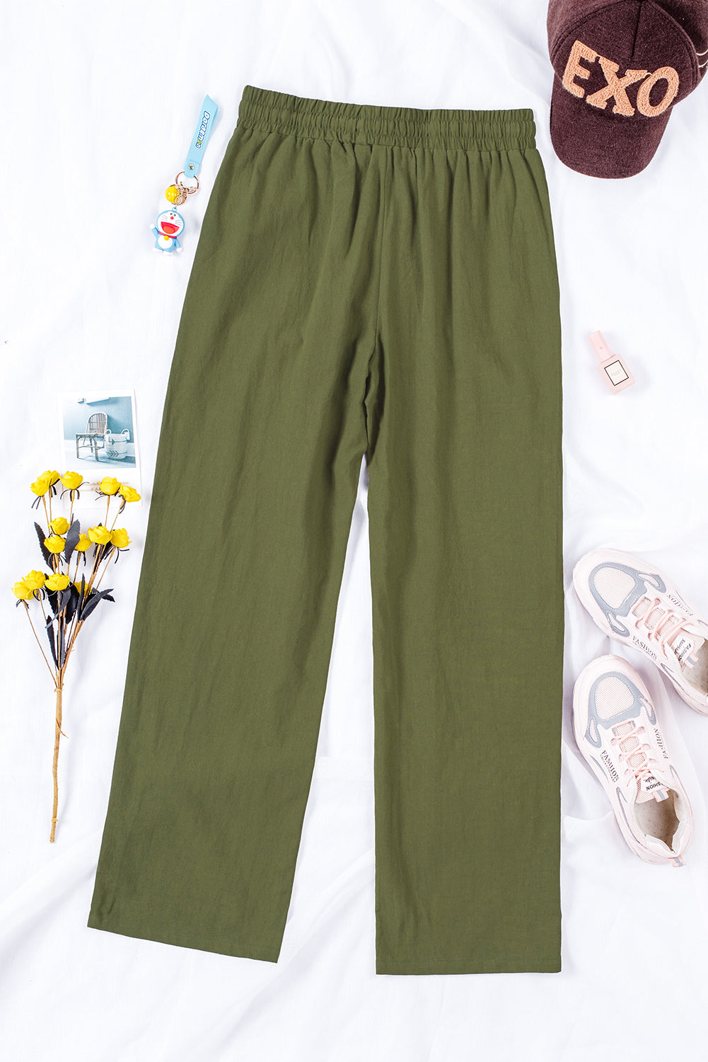 Women's Pants with Long Straight Legs Elastic Waist