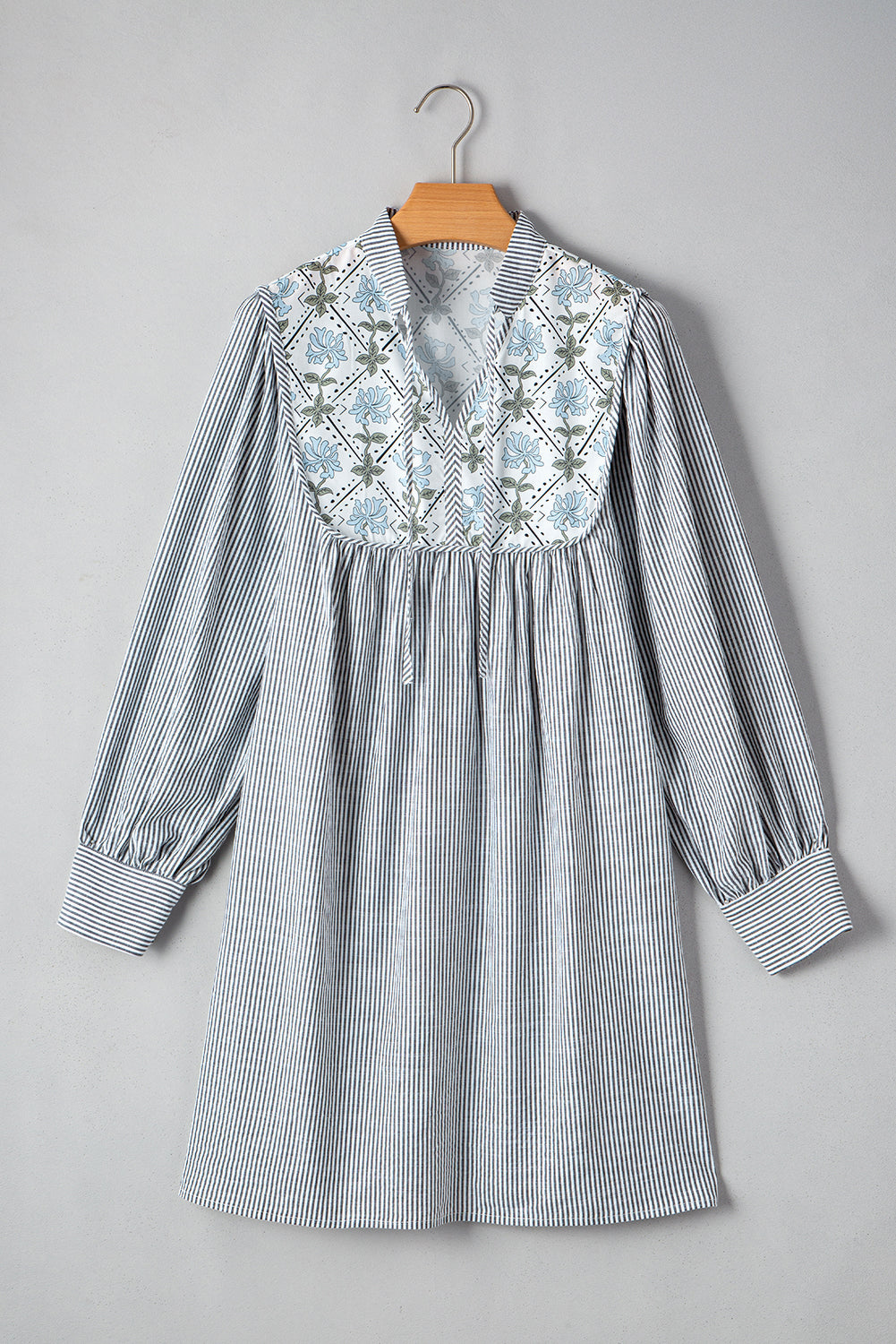 Black Stripe Floral Patchwork Shift Long Sleeve Mini Dress