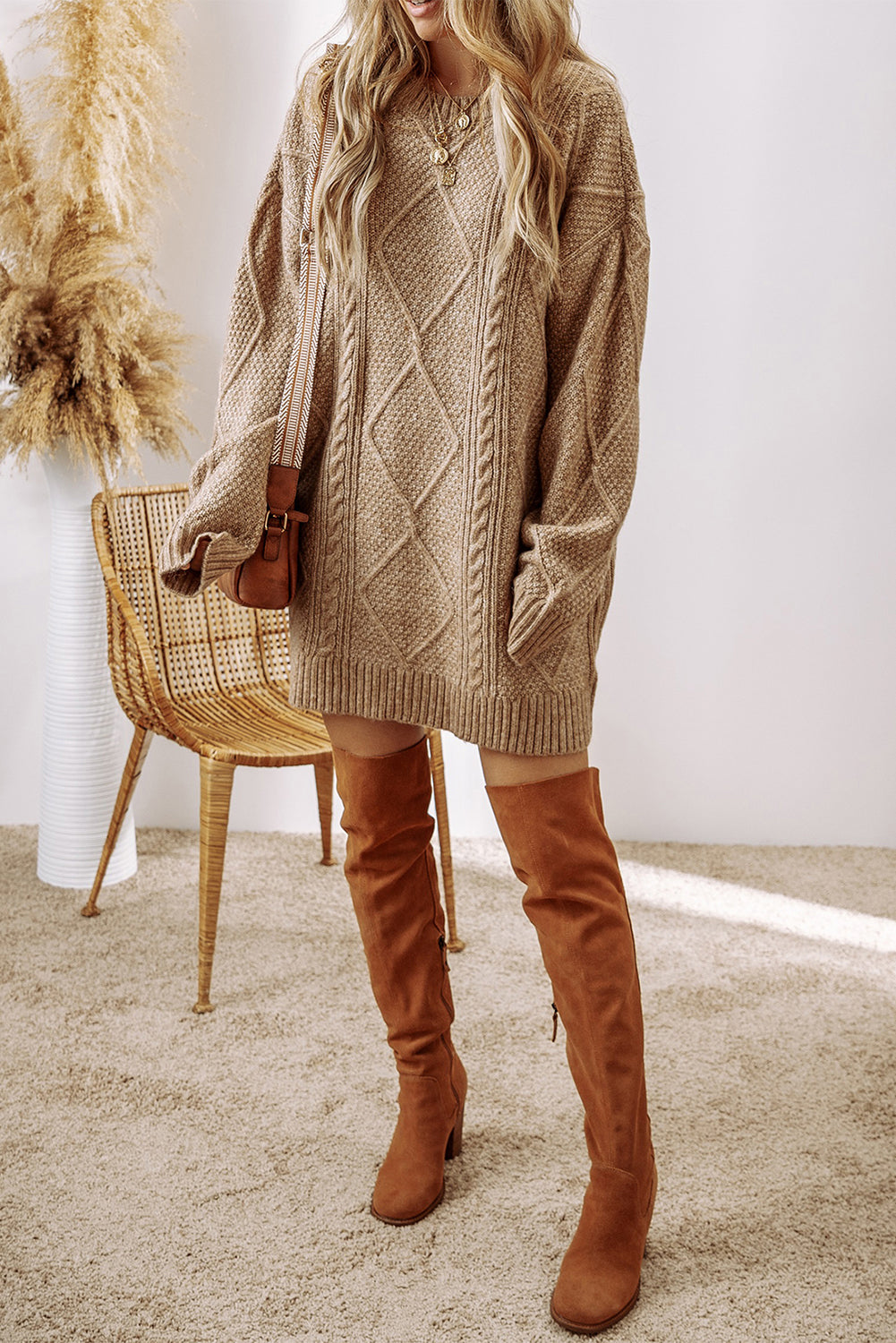 Cable Knit Loose Fit Sweater Dress