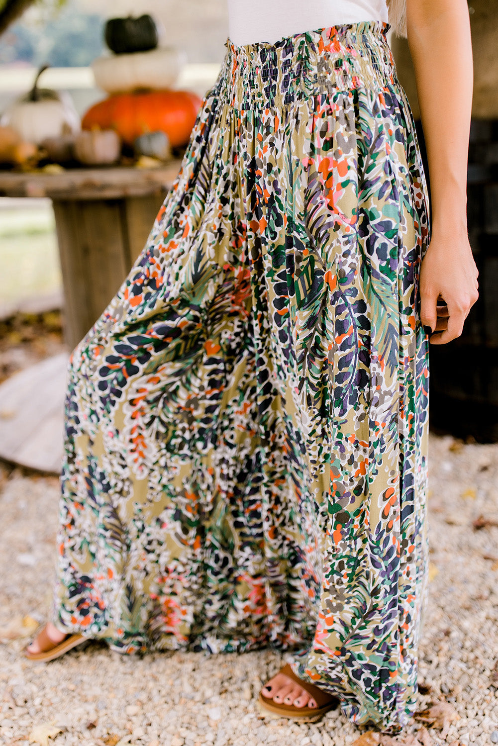 Women's Floral-Print Print Shirred High-Rise Wide-Leg Everyday Pants