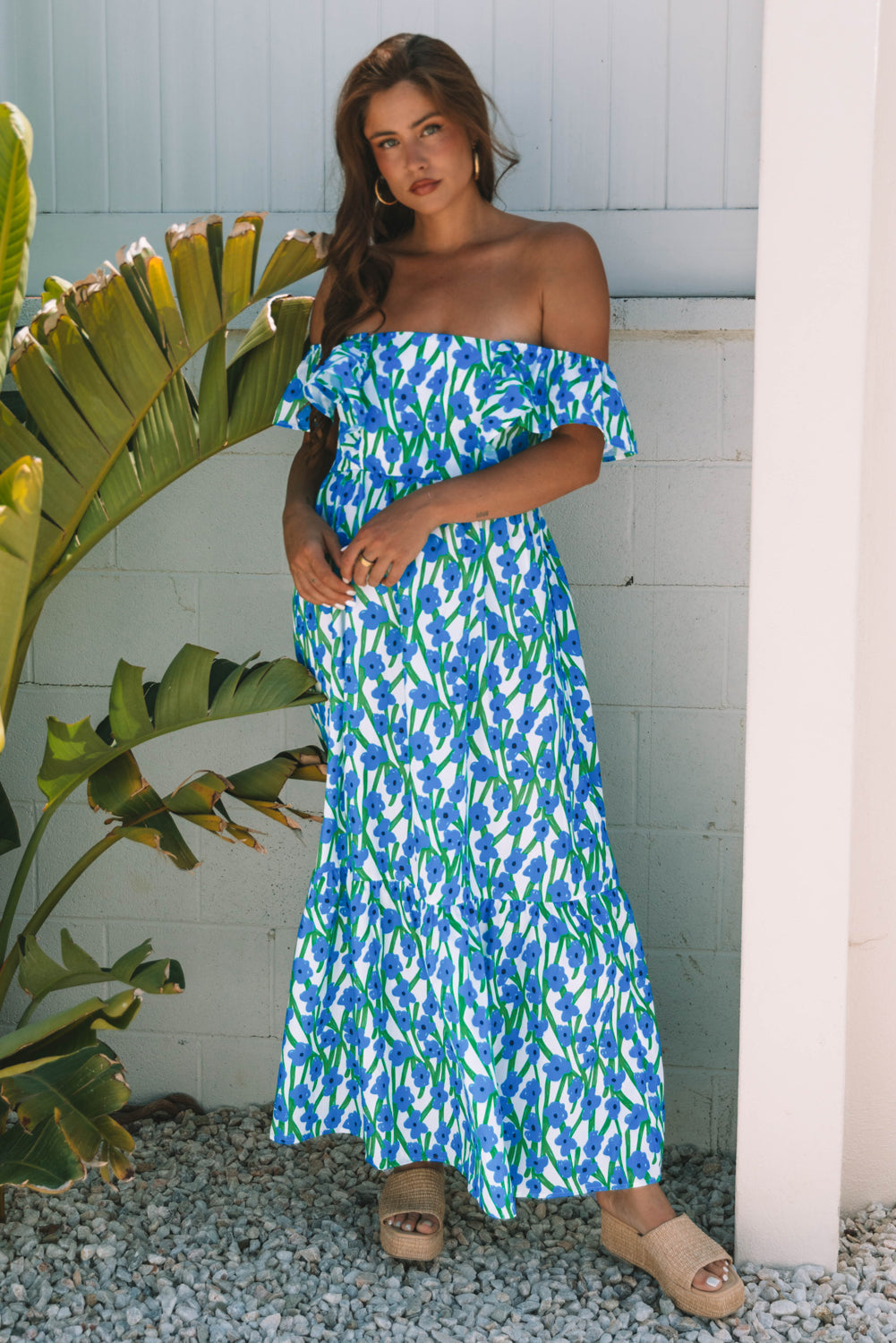 Floral-Print Square Neck Ruffled Strap Maxi Dress