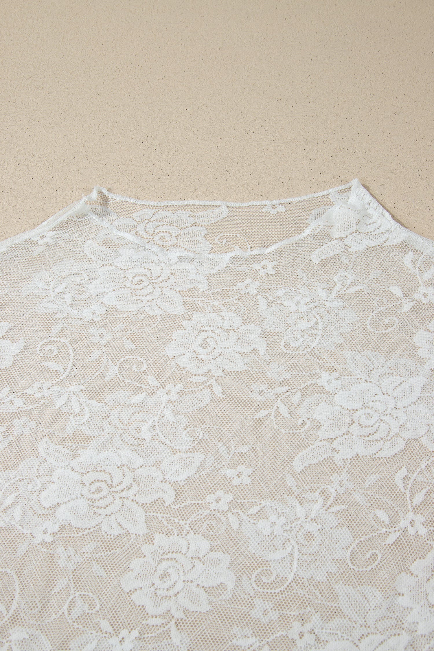 Plus Size Floral Mesh Long-Sleeved Top in White