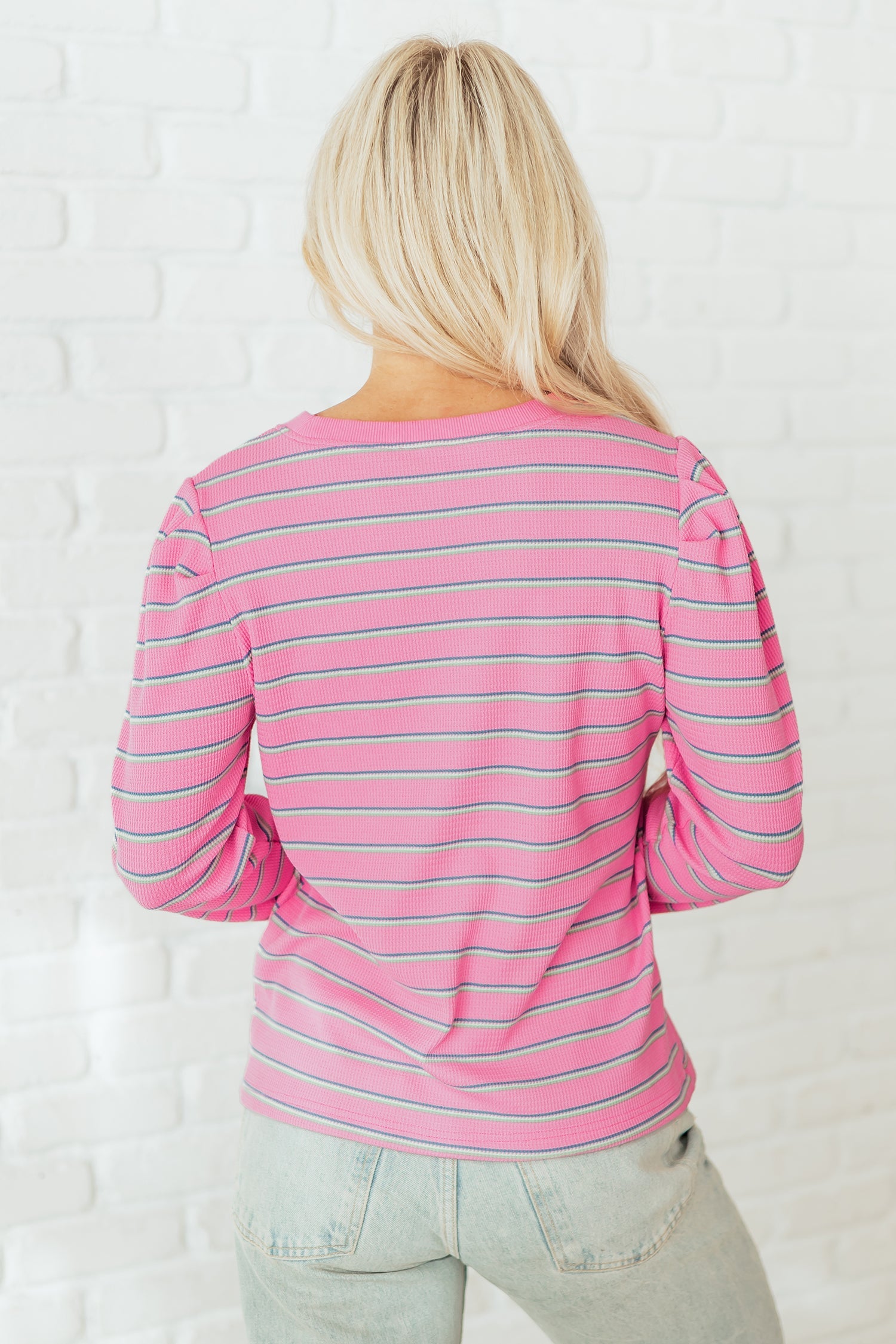 Textured Knit Round-Neck Long-Sleeved Top