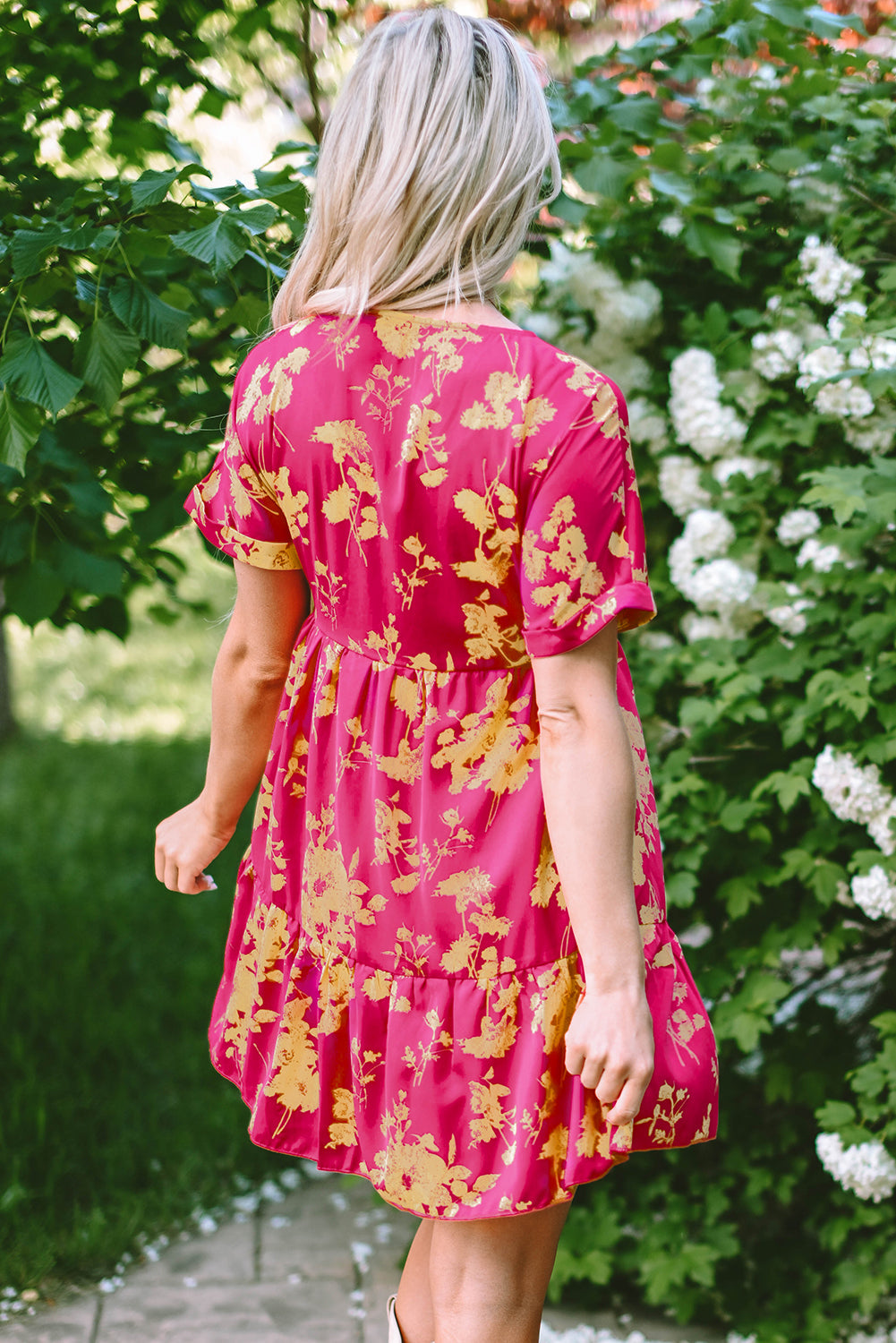 Robe smockée à manches chauve-souris et imprimé floral rose