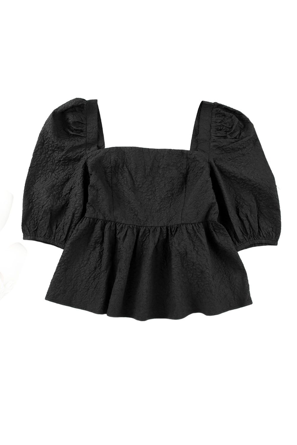 Blouse Péplum Texturée À Col Carré Et Manches Bouffantes