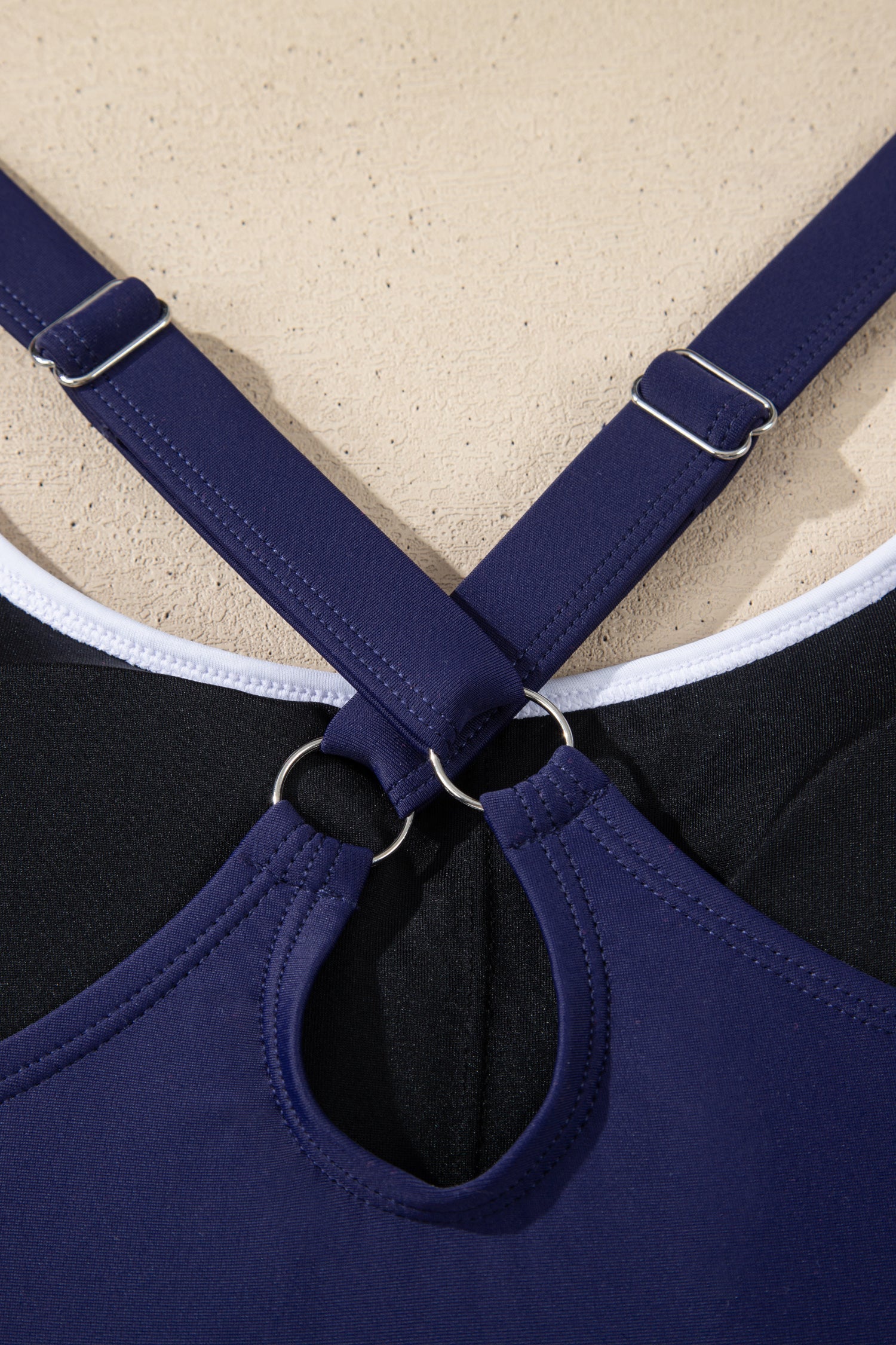 Ruffled Contrast Edge High-Waisted One Piece Swim Dress in Navy Blue