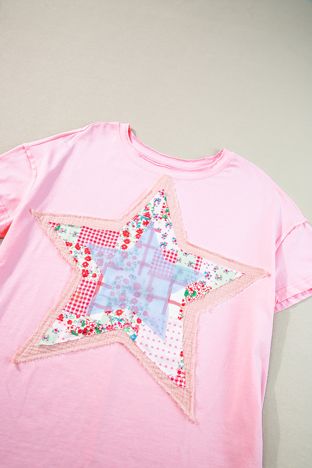 T-shirt ample patchwork étoiles rose