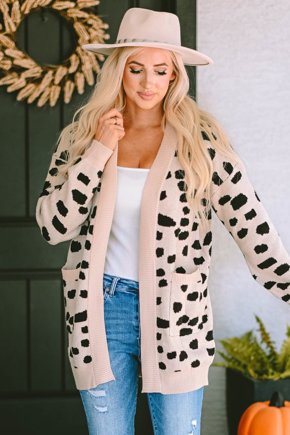 Women's Animal Spotted Pattern Open Front Cardigan