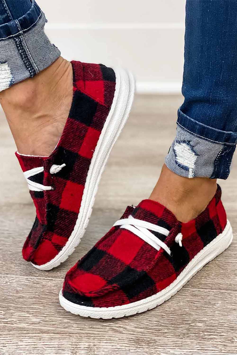 Retro Up Plaid Lace Flat Shoes