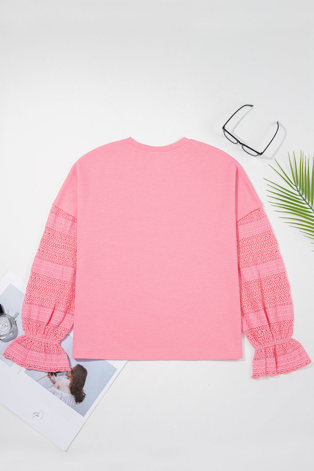 Drop-Shoulder Sleeve Lace Ruffled Patchwork Loose Sweatshirt