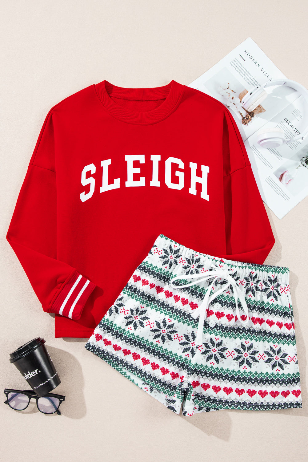 Print SLEIGH Snowflake Long-Sleeved Wide-Leg Lounge Set