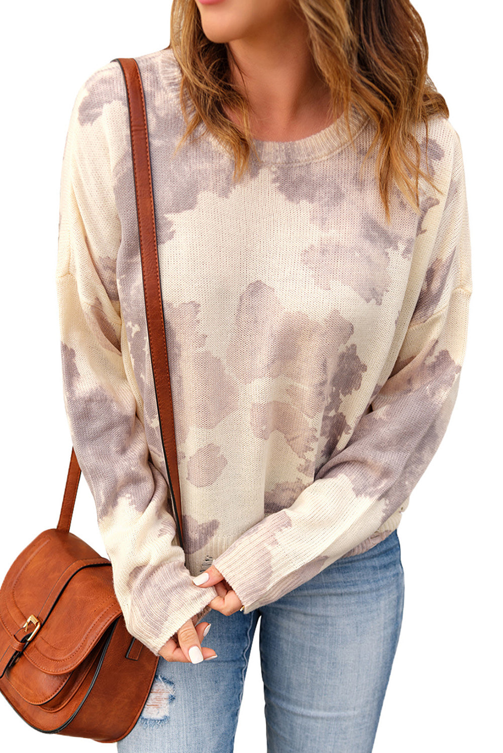 Pull tie-dye délavé beige