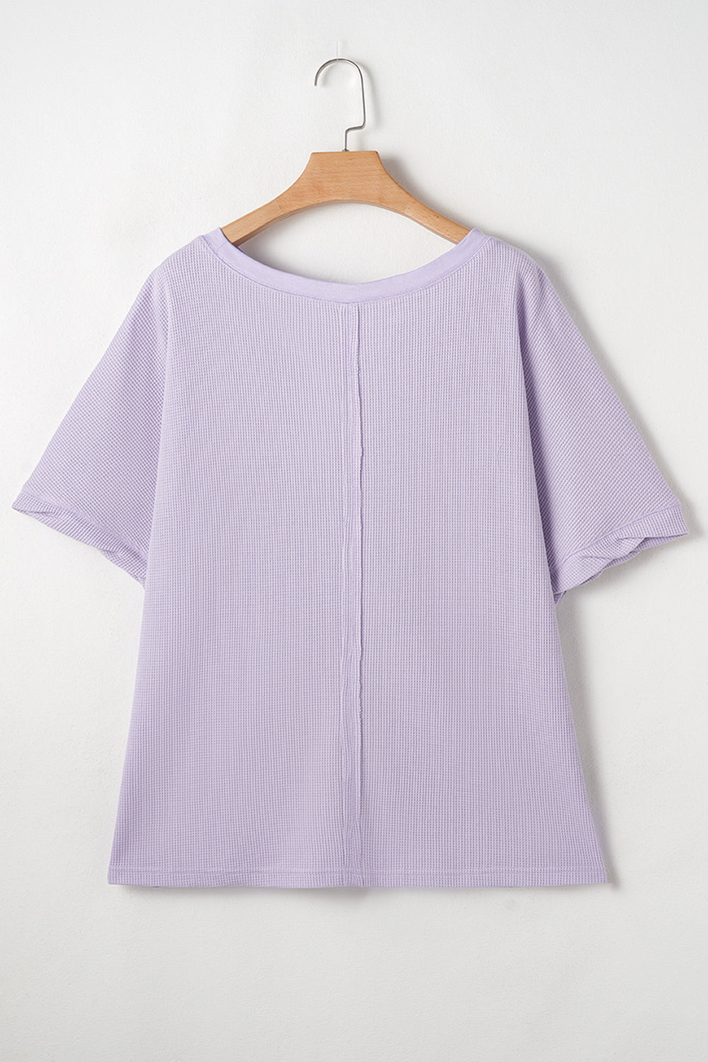 Waffle Knit Short Sleeve Patched Pocket Plus Size Top
