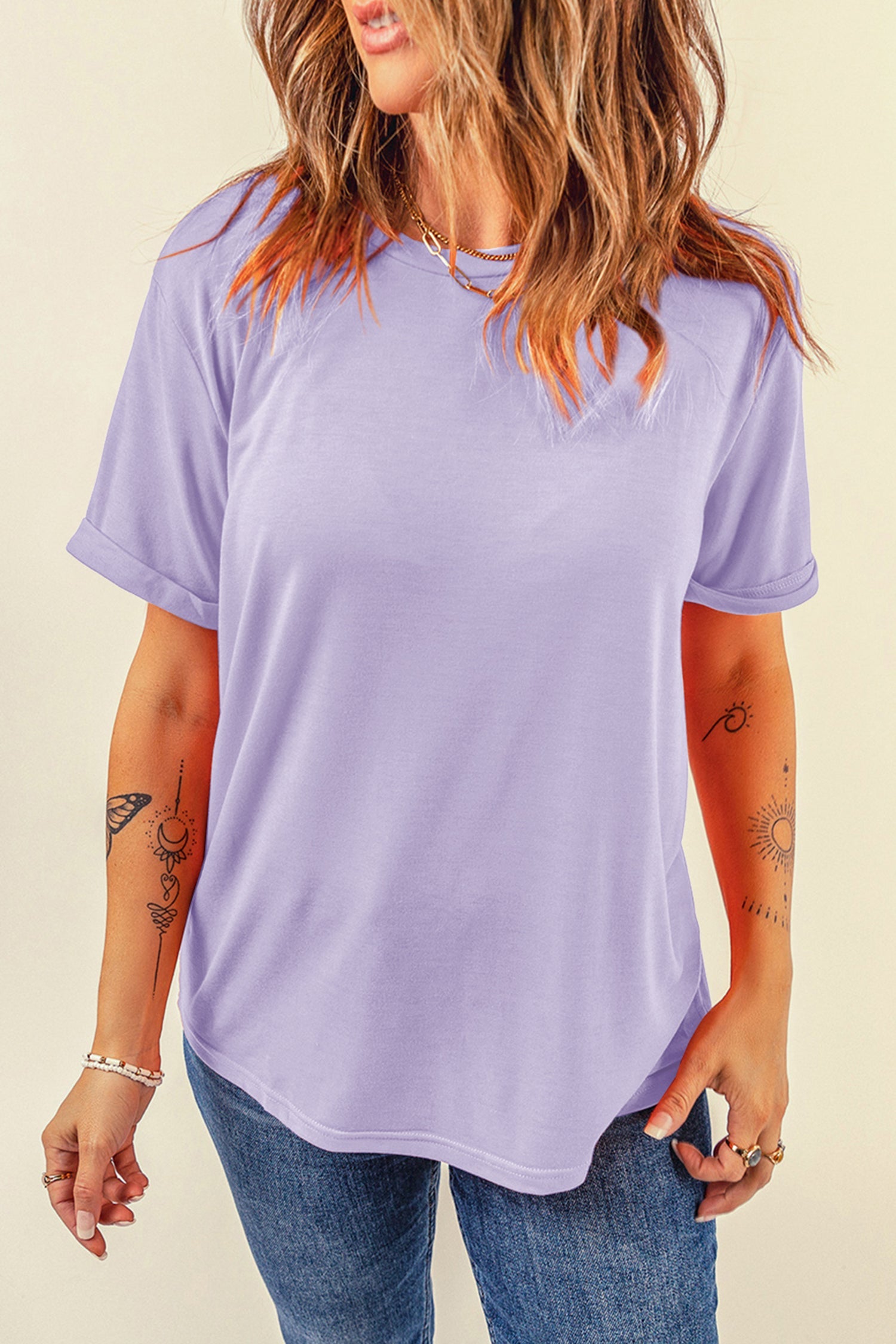 Everyday Timeless Purple Plain Crew-Neck Tee