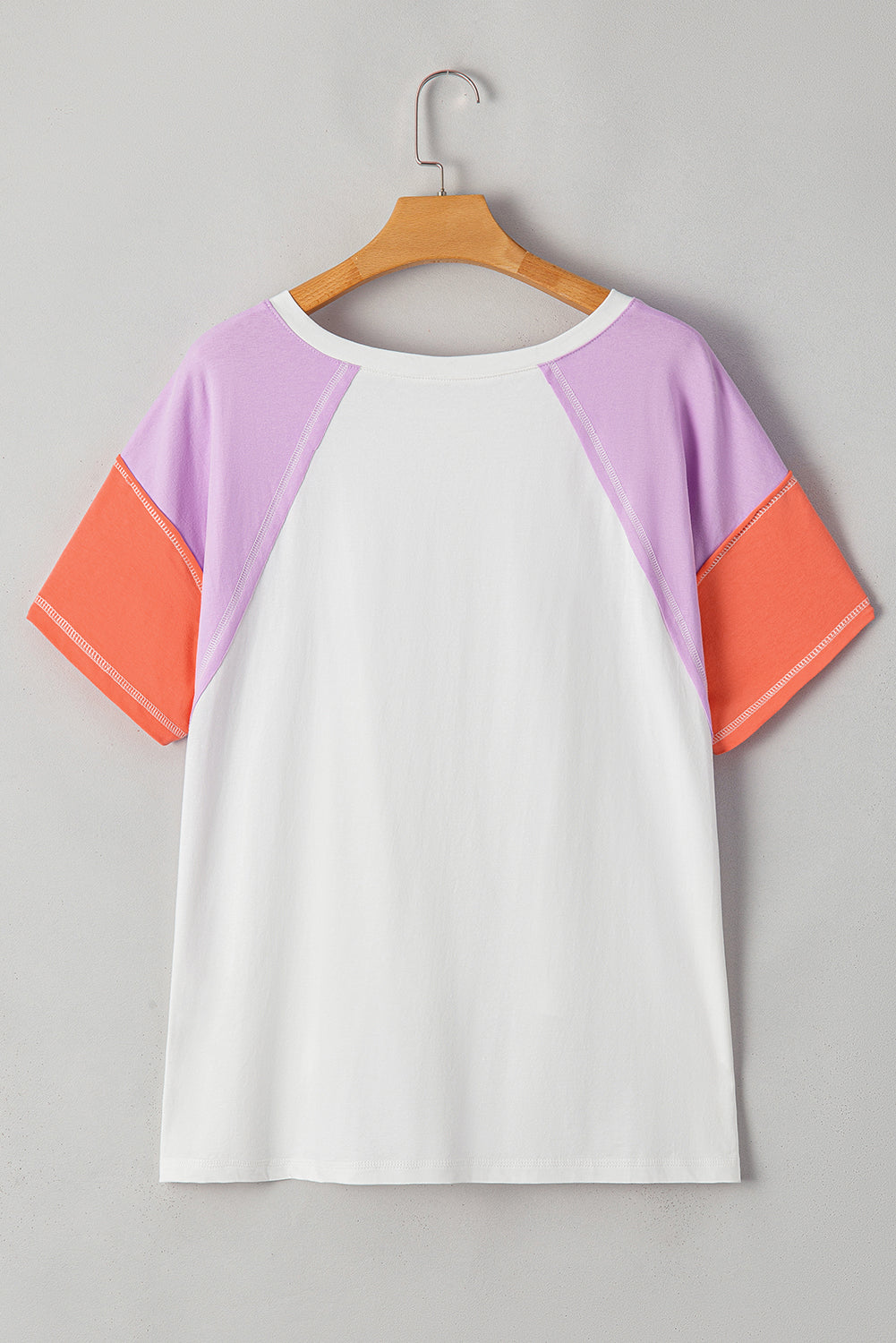 Colorblock Patchwork V Neck Exposed Seam High Low T Shirt
