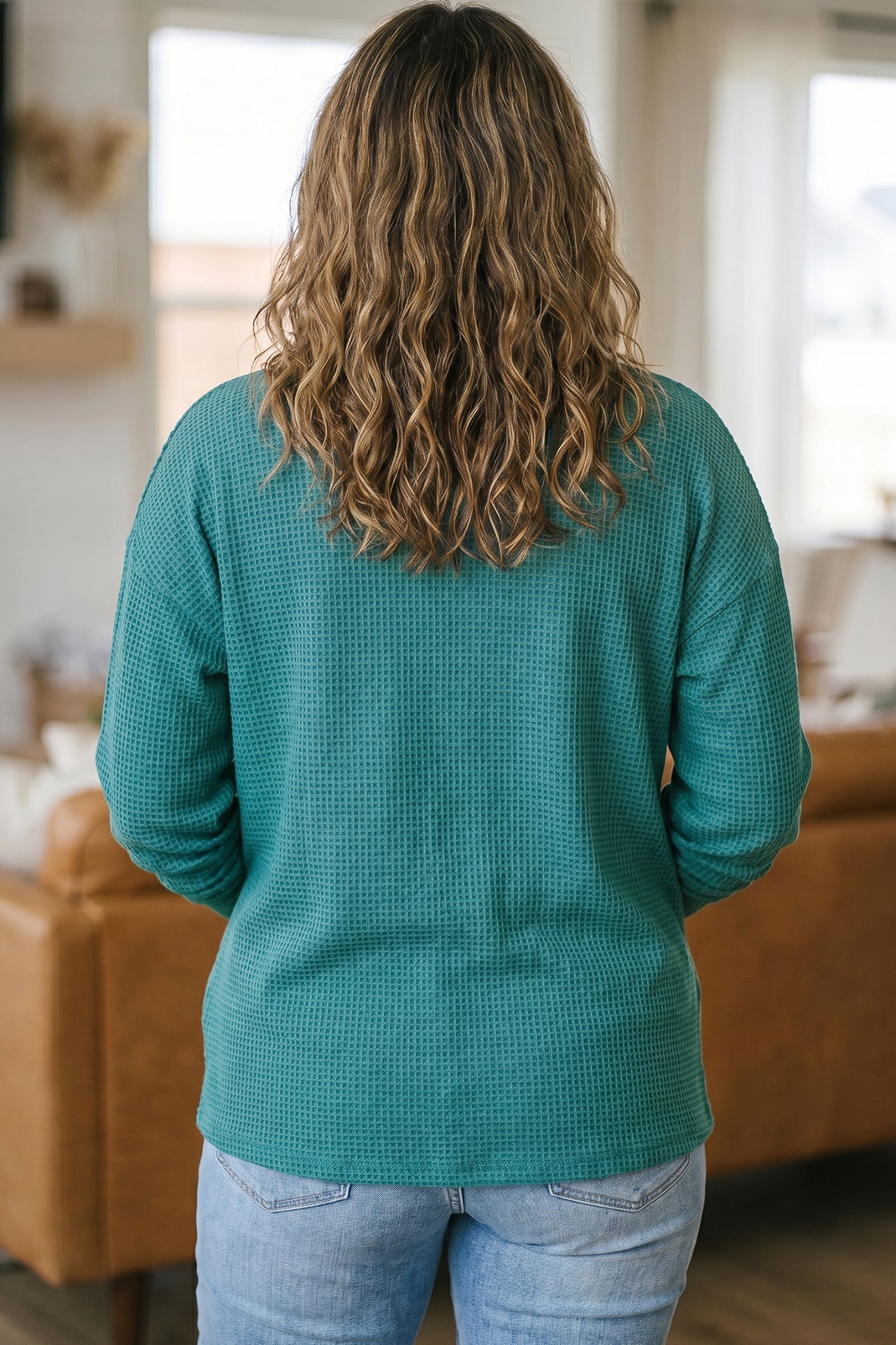 Textured Lapis Waffle Button Front Tunic Plus Size Cardigan