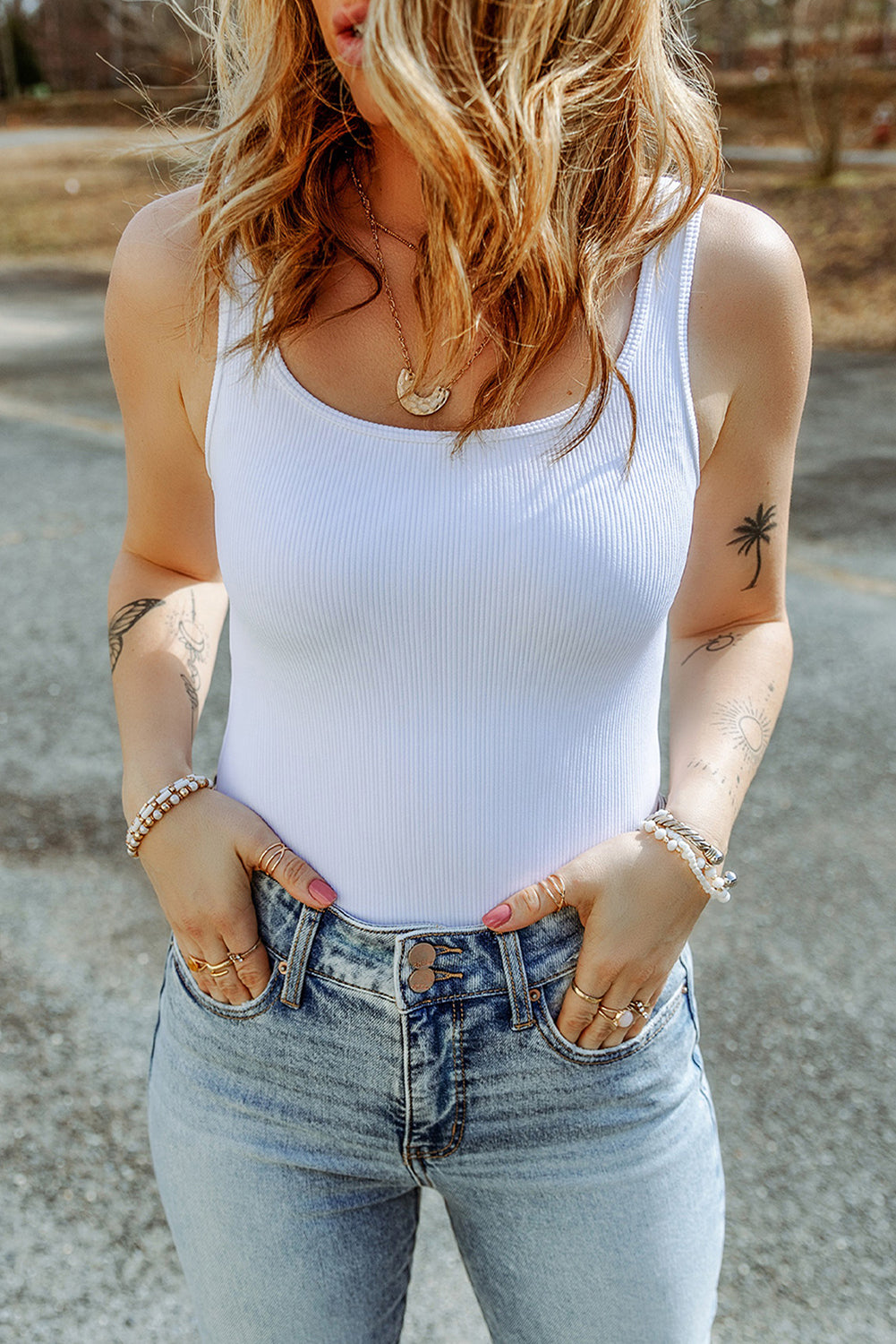 Women's Bodysuit Featuring Knitted Sleeveless Rib-Knitted