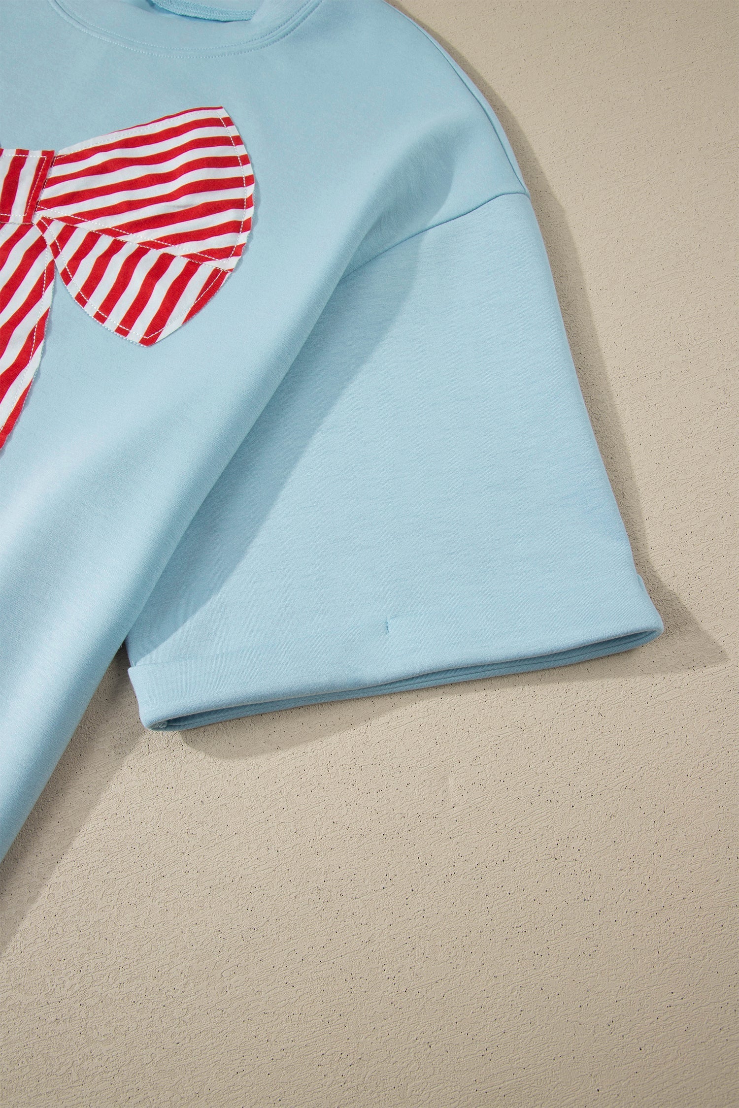 Plus Size Patriotic Bow Patchwork Graphic T-Shirt in Beau Blue
