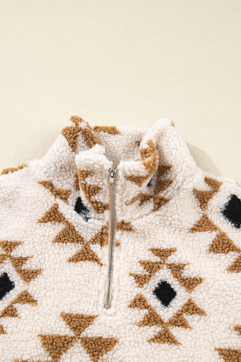 Aztec Print Sherpa Quarter Zip Collar Sweatshirt