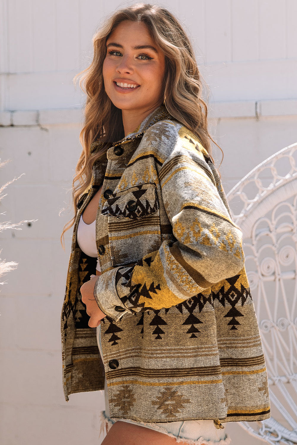 Women's Shacket Featuring Western Aztec-Pattern Jacket