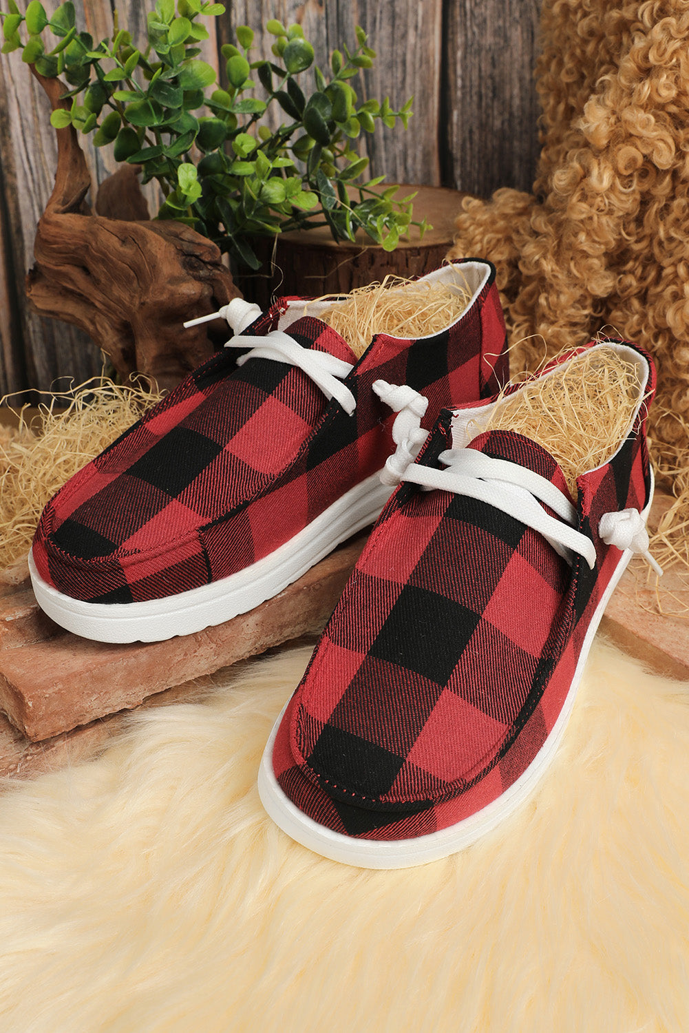 Retro Up Plaid Lace Flat Shoes