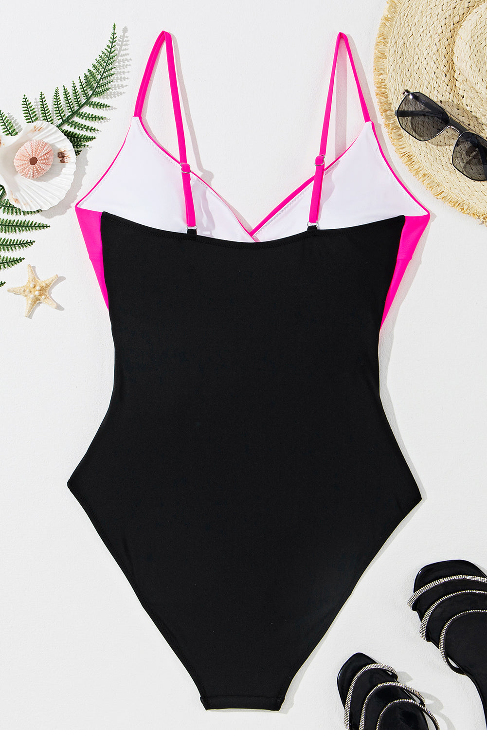 Crossover Colorblock Cutout One Piece Swimsuit in Rose Red