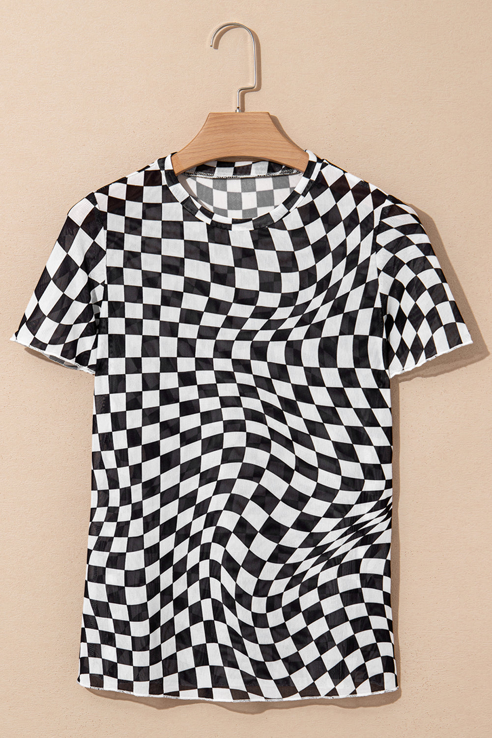 Checker Mesh Crew Neck T Shirt