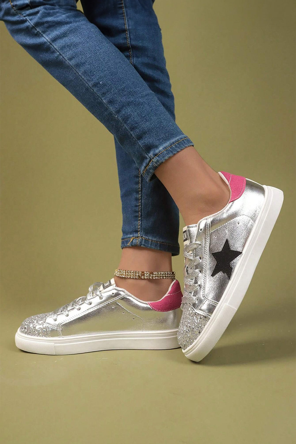Star Metallic Luster Pattern Slip On Flat Shoes