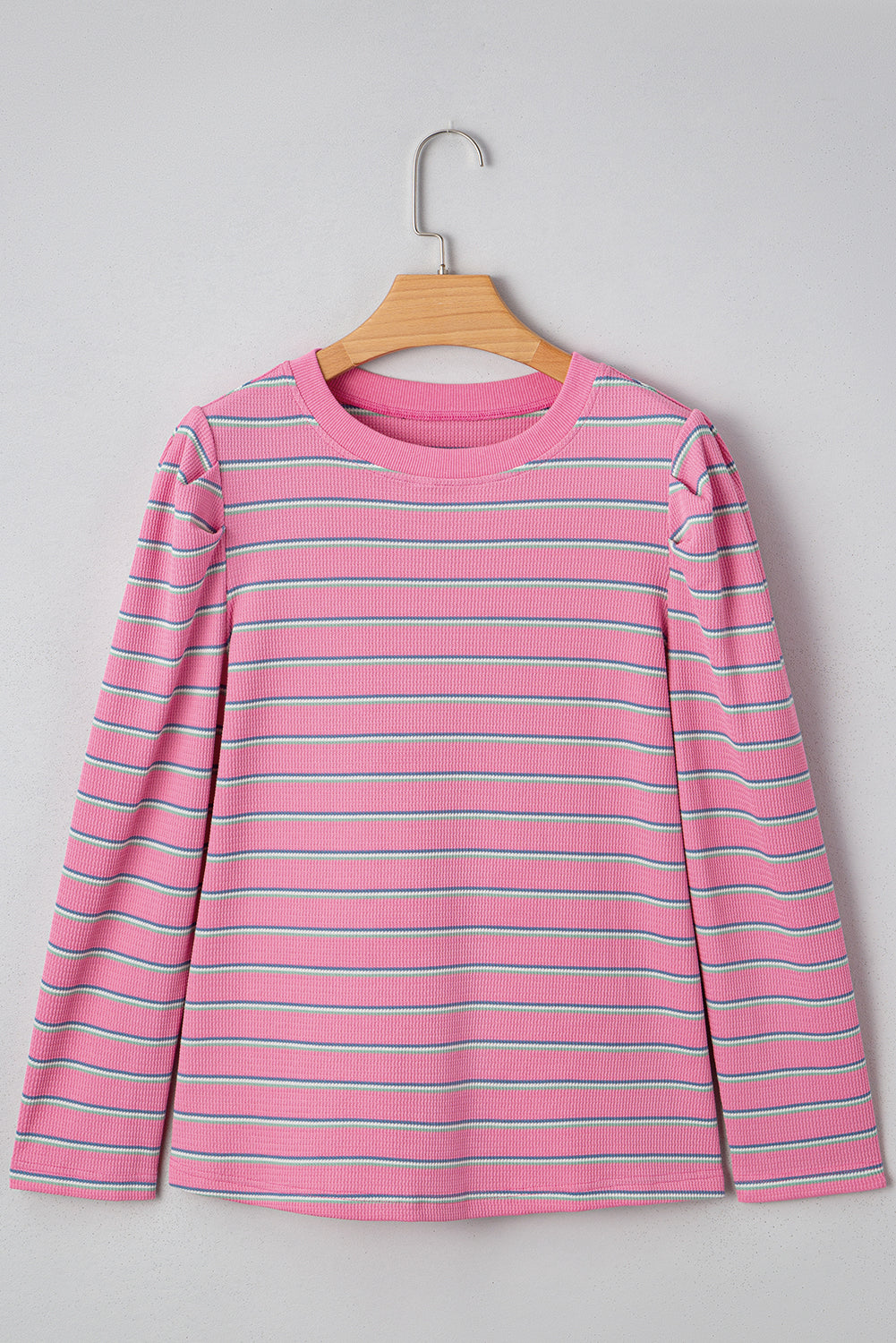 Textured Knit Round-Neck Long-Sleeved Top
