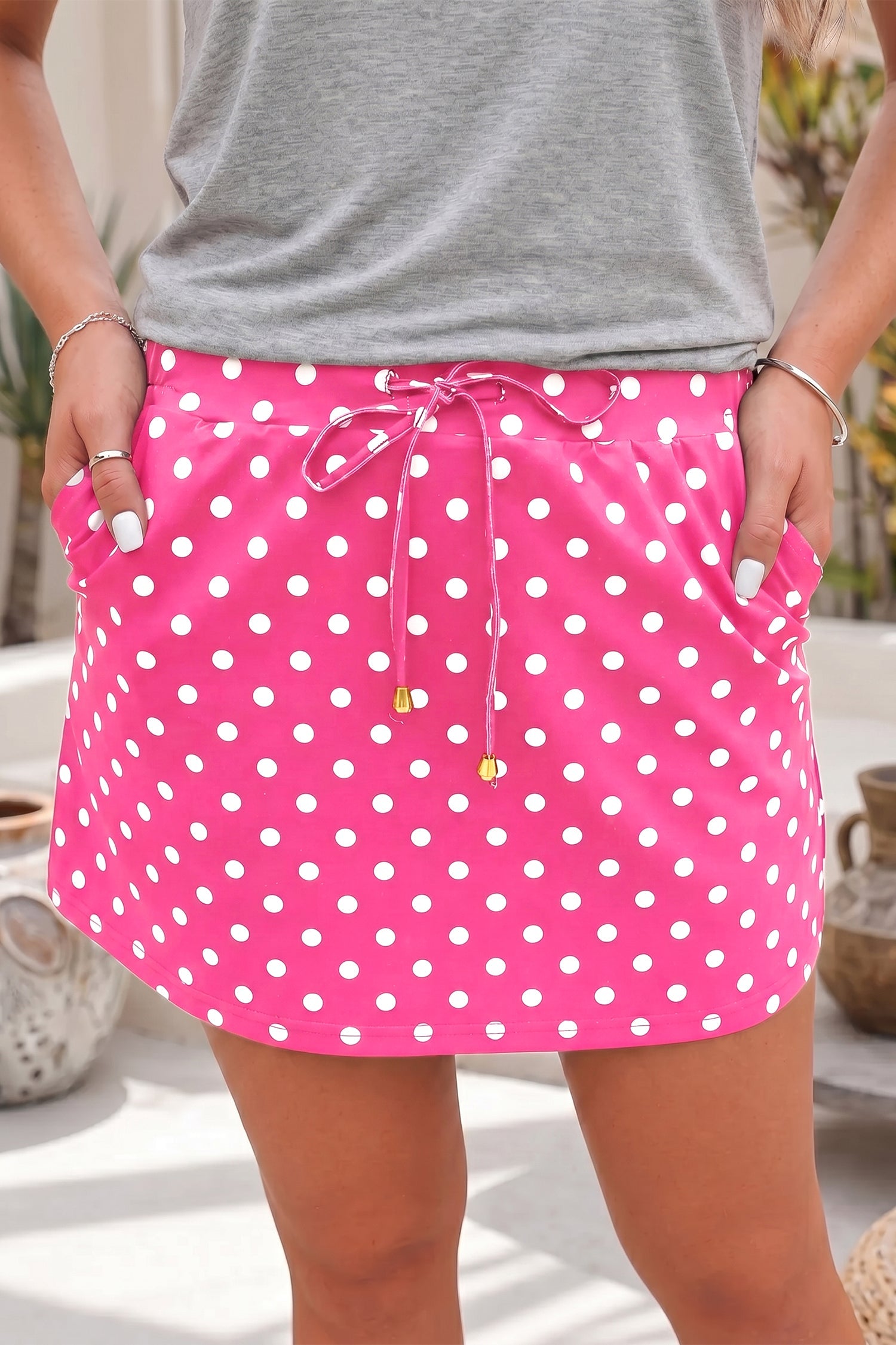 Sachet Pink Cute Pink Polka-Dot Drawcord Everyday Mini Skort