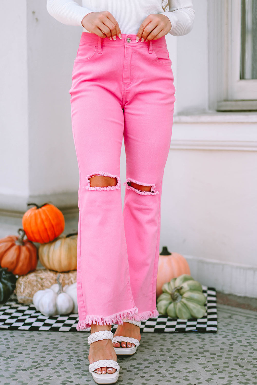 Women's Jeans Featuring Raw-Edge Vintage Flare Leg Ripped