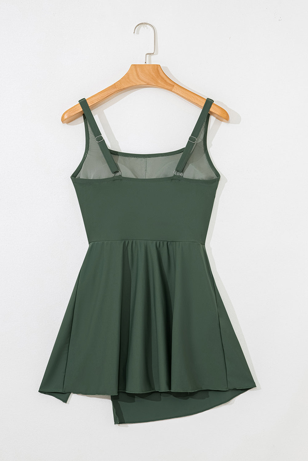 Side Tied Waist Square Neck Adjustable Straps A-line One Piece Swim Dress