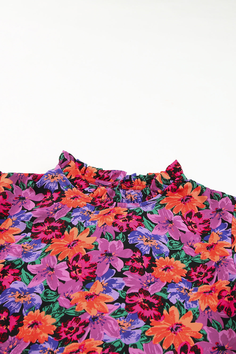 Women's Blouse with Floral-Print Round Neck Balloon Sleeve