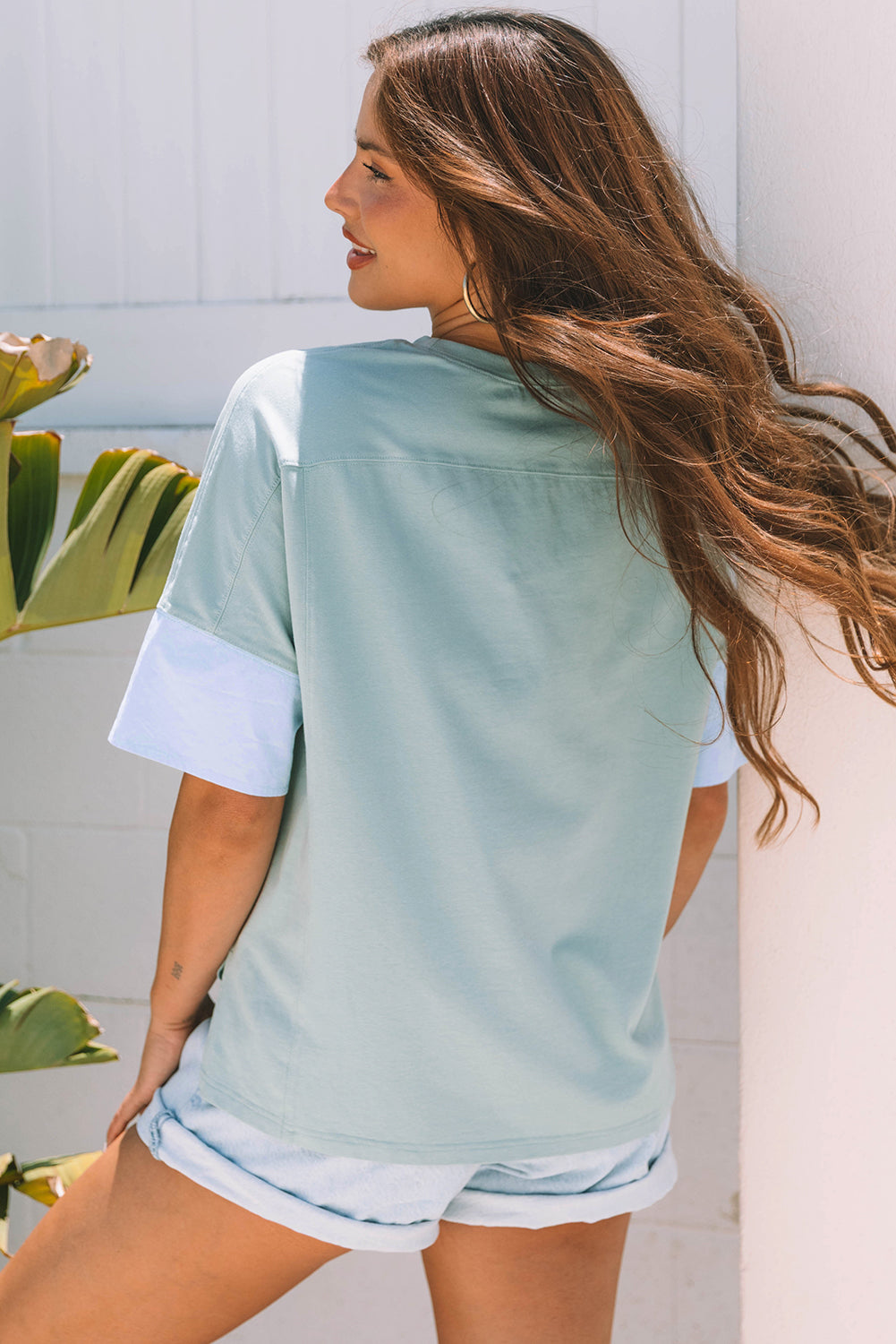 Frayed Patched Denim Star Oversize T Shirt