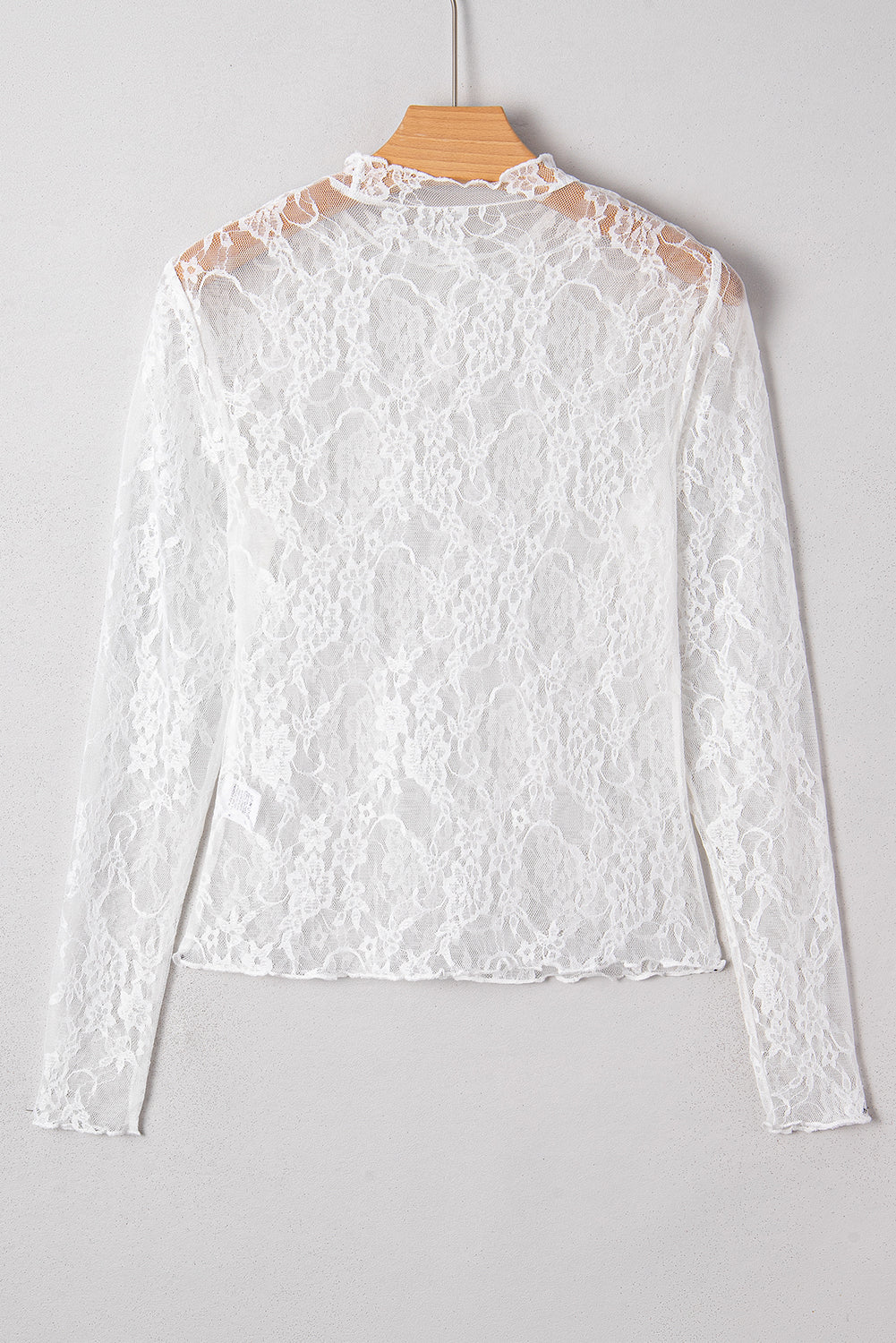 Lace Mesh Sheer Mesh Mock-Neck Slim Fit Long-Sleeved Top