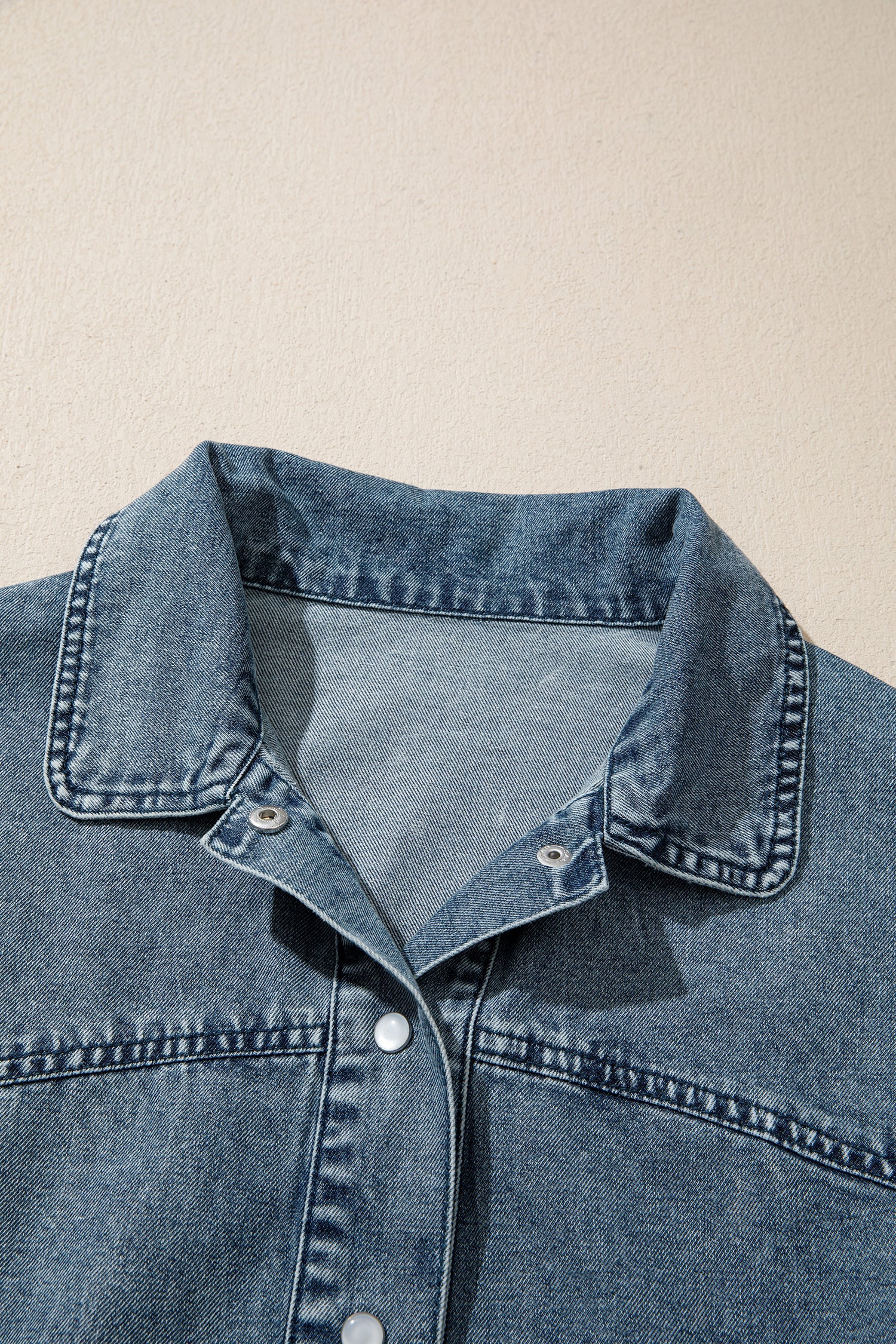 Western Dusk Blue Shirt Collar Tunic Denim Jacket