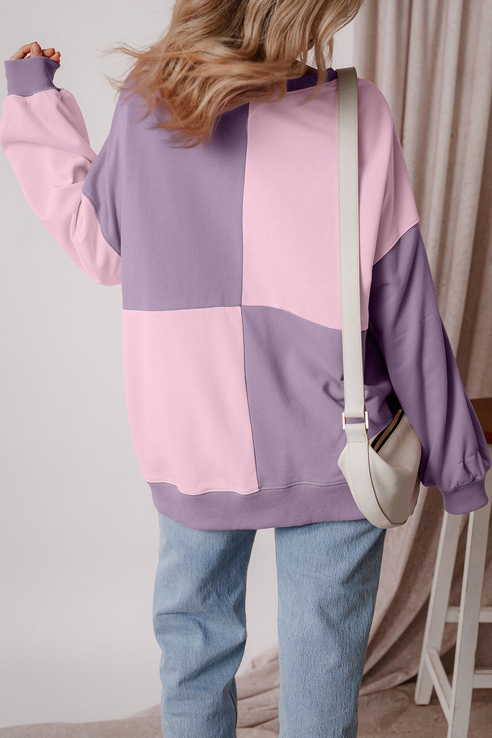 Colorblock Henley High Low Oversize Sweatshirt Style