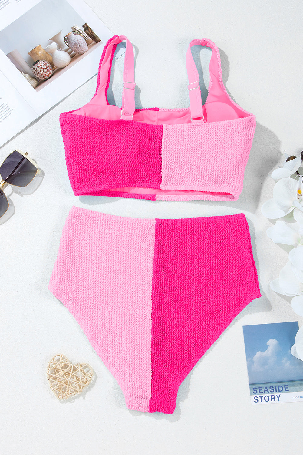 Colorblock Square Corded Square Neck Bikini Swimsuit in Pink
