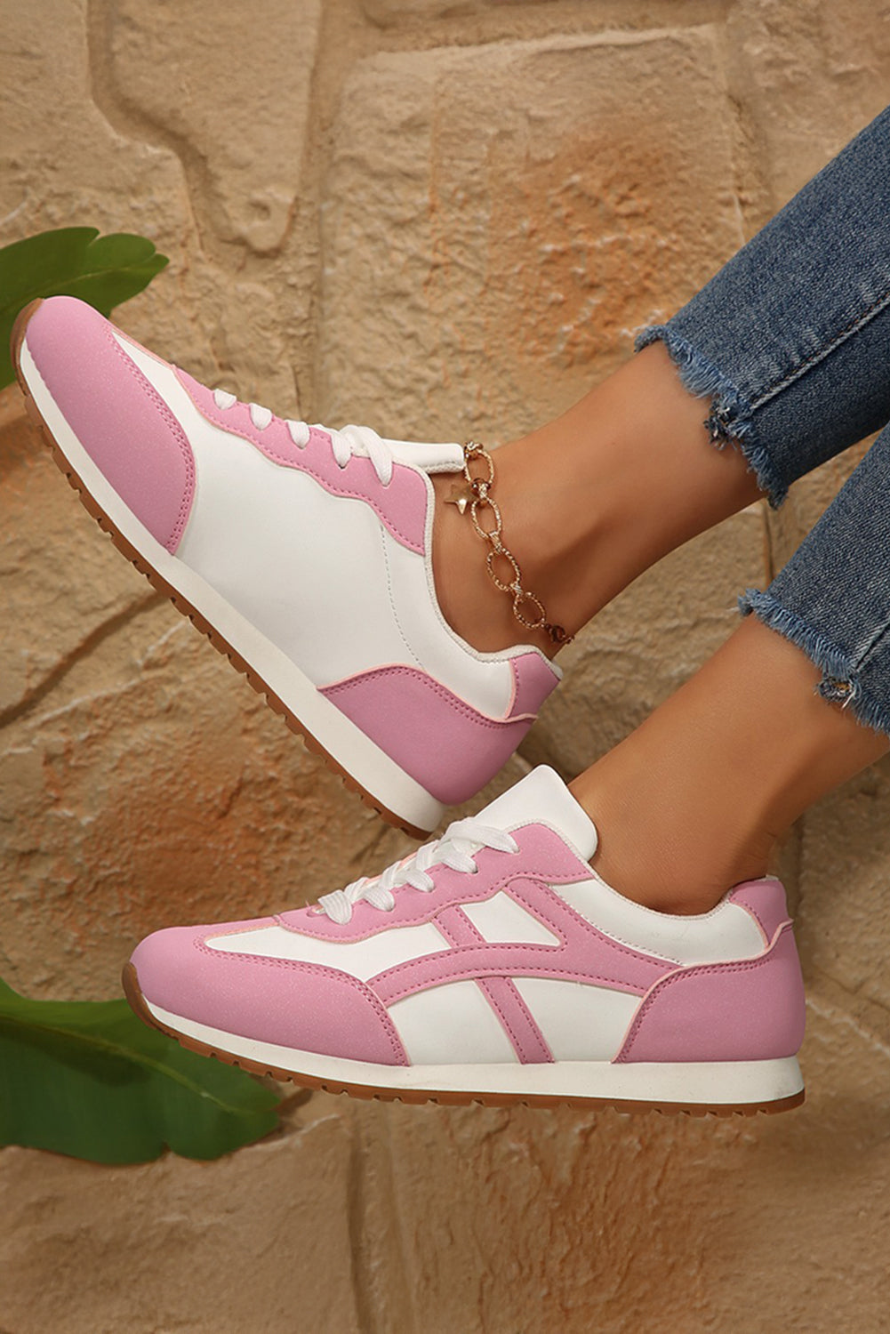 Colorblock Lace-up PU Leather Sneakers