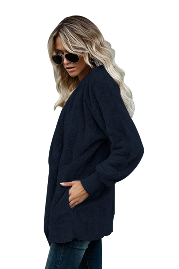 Pink Soft Fleece Hooded Open Front Jacket