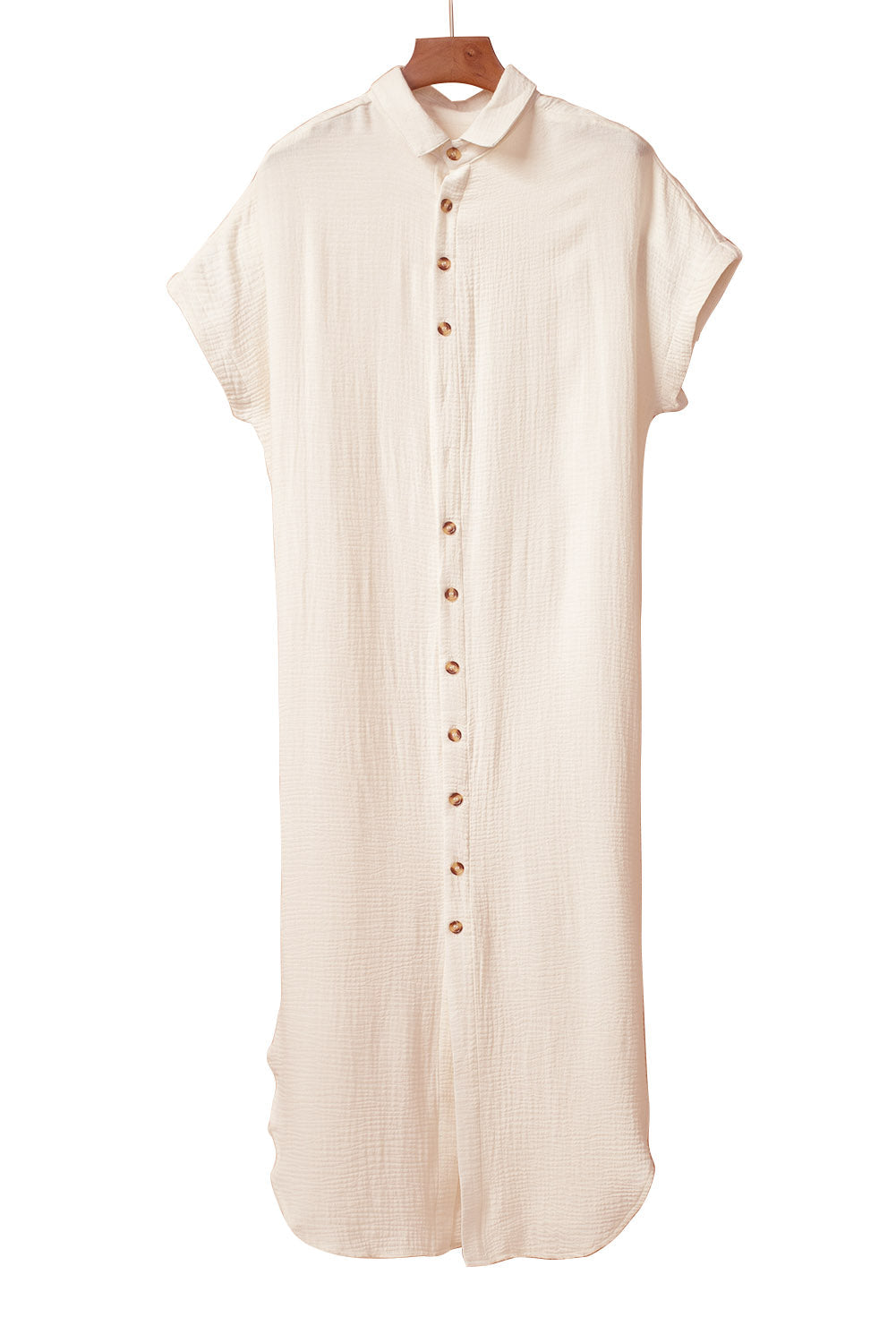 Crinkled Buttons Maxi Beach Dress with Slits