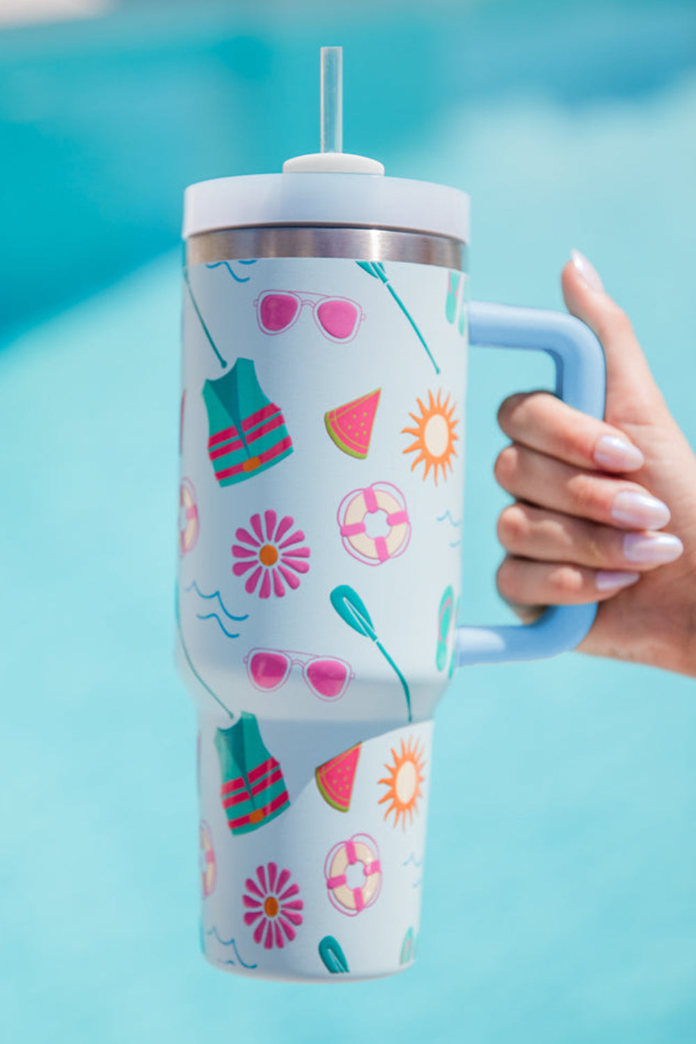 Beach Pattern Day Fun Cup with Handle 40oz